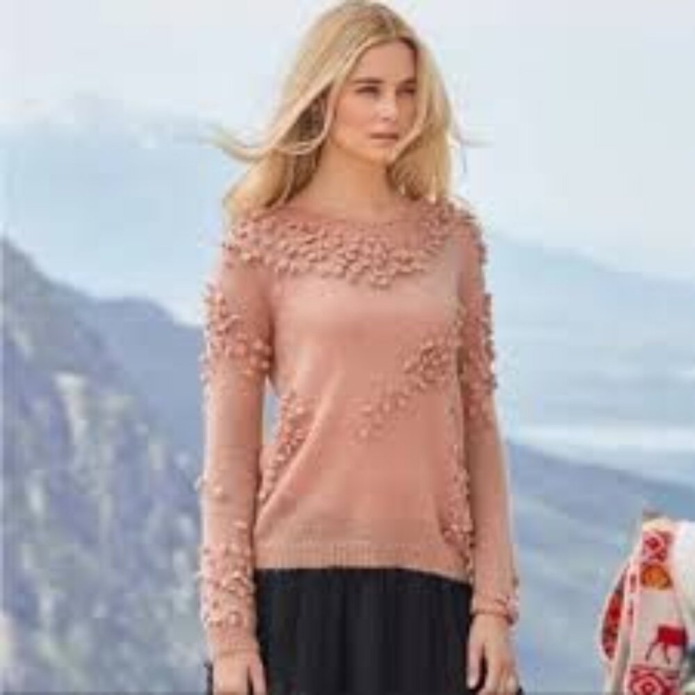 Sundance Winsome pink wool mohair Pom-Pom Sweater size medium